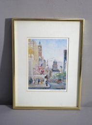 Vibrant Manhattan' - Signed Watercolor Print Of New York City Street Scene