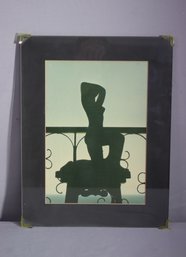 Vintage Photograph Nude In Silhouette On Terrace Matted Under Glass