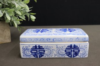 Chinese Blue & White Divided Porcelain Box With Lid