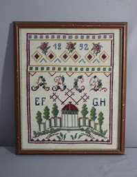 Vintage 1892 Sampler Cross Stitch Needlepoint In Frame