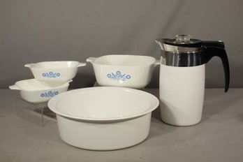 Vintage Corning Ware Blue Cornflower Casserole Dishes And Coffee Pot Set