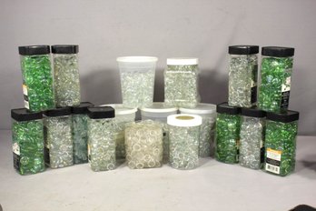 Group Lot Of Glass Beads And Pebbles - Clear And Green