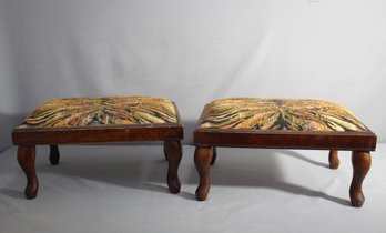 Elegant Pair Of Bombay Company Upholstered Footstools