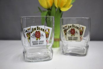 Jim Beam Kentucky Straight Bourbon Whiskey Square Glasses Playing Cards Set Of 2