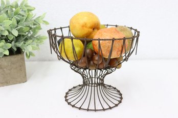 Metal Fruit Basket With Vintage Fake Fruit