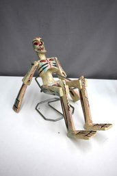 Vintage Mexican Folk Art Carved Wood Calavera Skeleton Sculpture Handmade