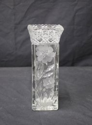 Vintage Etched & Cut Glass Rectangular Vase