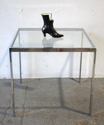 Vintage Mid Century Modern Chrome & Glass  Side Table