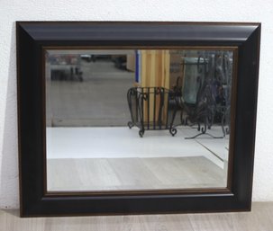 Beveled Wall Mirror In Dark Stained Wood Frame