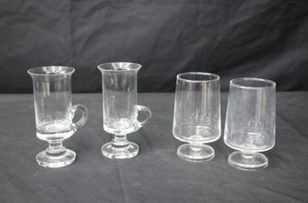 Group Lot Of 4 Vintage Glasses - 2 Footed Handled Mugs And 2 Pedestal Wine/Juice Glasses