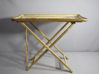 Vintage Italian Florentine Gilt Wood Tray Table With A Pastoral Scene
