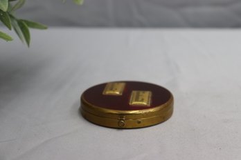 Vintage Personalize  (C & E ) Brass Mirrored Compact With Red Metal Lid