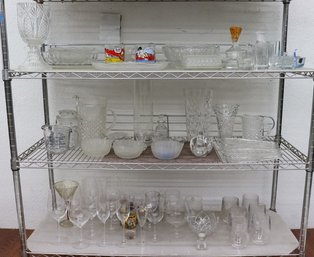 THREE Shelf Group Lot Of Mixed Glassware And Glass Objects