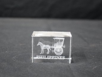 3D Horse & Cart Laser Cut Clear Glass Paperweight Carriage - Philippines