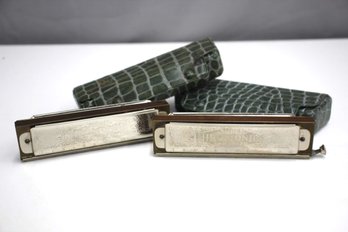 Pair Of Vintage M. Hohner Super Chromonica Chromatic Harmonica W/Case