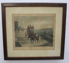 Framed Vintage J. Watson Engraving Repro Print,  Mail Coach Engraved By M. Dubourg