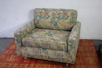 Mid-Century Modern  Oversize Chair  With Floral Pattern And  Lucite Feet