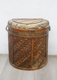 Antique Woven Rattan Hamper With Lid