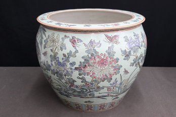 Large Proportioned Chinese Porcelain Famille Rose And Koi Fish Bowl Cachepot