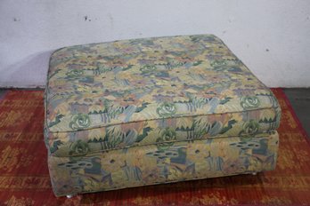 Vintage Oversize Ottoman With Floral Pattern With Lucite Feet