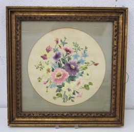 Dreamy Floral Embroidery Needlepoint Framed With Round Matte