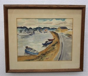 Original Framed Watercolor -  Inlet Harbor And Drive , In The Style Of Hillman