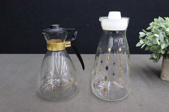 Two Vintage MCM Glass Carafes - Hot And Cold