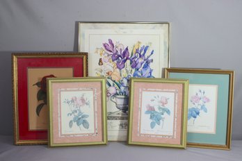 Group Lot Of 5 Framed Varied Botanical Prints