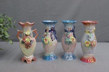 Four Colorful Made In China Vases
