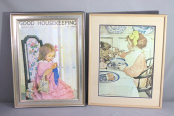 Two Vintage Publication Art Reproduction Prints Of 1919 Good Housekeeping Magazine Cover And Insert