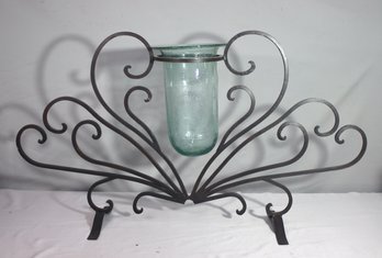 Wrought Iron And Crackle Glass Candelabra