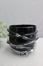 Large Murano Style Black & Clear  Glass Vase