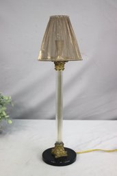 Glass Candle Stick Lamp On Marble Base With Brass Mounts