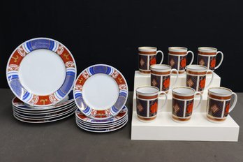 Group Lot Of Fitz & Floyd Porcelain Old Imari Mugs And Nishiki Plates (2 Sizes)