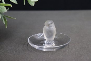 Lalique Crystal Frosted Owl Bird Ring Dish