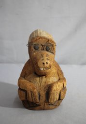 Quirky Hand-Carved Wooden Monkey Sculpture With Glasses