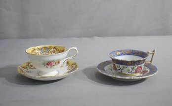 Two Vintage Fine Bone China Floral And Gilt Tea Cups And Saucer Sets