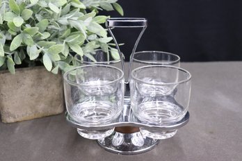MCM Chrome Condiment Server With Four Glass Inserts OR Vintage Shot Glass Caddy