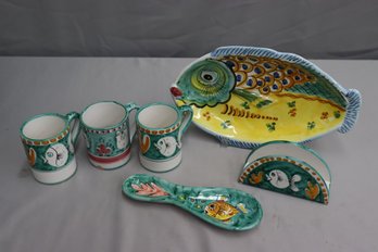 Group Lot Of Hand Painted Italian Pottery Vietri Sul Mare And Capri