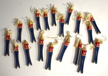 Vintage Set Of Hand-Painted Wooden Soldier Clothespin Ornaments  Lot Of 19