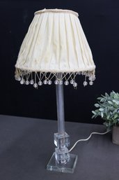 Stacked Lucite Cube And Rod Accent Lamp With Hanging Bead Shade
