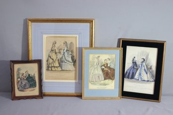 Group Lot Of 4 Antique French Fashion Prints