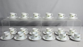 Classic Fine China Teacup Collection - 18 Pieces, Two Handle Styles, Uniform Floral Pattern