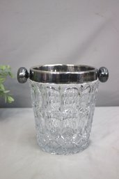 Heavy Glass Ice Bucket With Silver Plated Rim