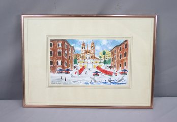 Framed Piazza Di Spagna Roma Watercolor Reproduction Print