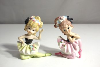 Two (2)Vintage 1960s Little Girl Ceramic Ballerina Figurine Made In Japan