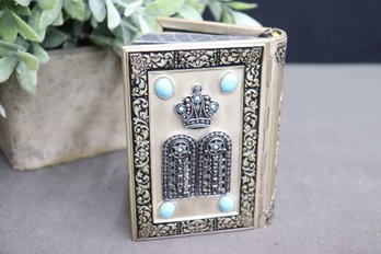 Vintage Embossed Metal And Turquoise-like Beaded Case With Hebrew Prayer Book