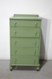 Vintage Sage Green Wooden Dresser With Casters
