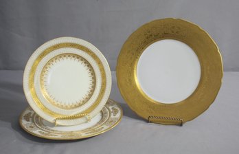 Group Lot Of 3 Vintage Elaborately Gilt And Designed Plates 1 Limoges & 2 Minton's For Tiffany