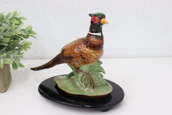 Painted Ceramic Quail Figurine On Black Oval Base Goldcrest Ceramics 1148L (repaired Break To Tail Feather)